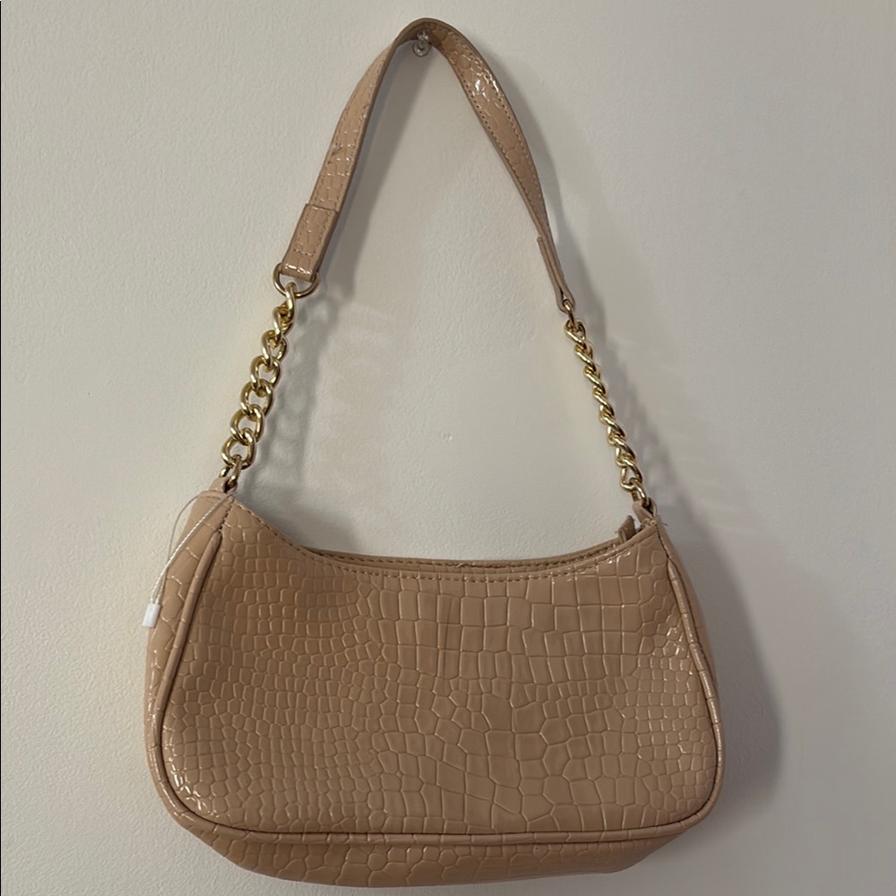 Elegant Tan Croc-Embossed Shoulder Bag
